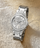 Guess Moonlight Multi Function Diamonds Silver Dial Silver Steel Strap Watch for Women - GW0320L1 Authentic Buy Shop Now