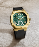 Guess Headliner Multifunction Green Dial Black Silicone Strap Watch For Men - GW0571G3 Authentic Buy Shop Now