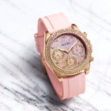 Guess Sparkling Chronograph Crystals Pink Dial Pink Silicone Strap Watch For Women - GW0032L4 Authentic Buy Shop Now