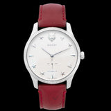 Gucci G Timeless Automatic Silver Dial Red Leather Strap Watch For Men - YA126346 Authentic Buy Shop Now