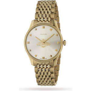 Gucci G Timeless Quartz Silver Dial Gold Steel Strap Watch For Women - YA1264155 Authentic Buy Shop Now