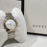 Gucci G Timeless Diamonds Mother of Pearl Dial Two Tone Mesh Bracelet Watch for Women - YA126513 Authentic Buy Shop Now