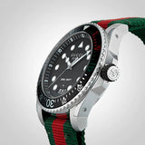 Gucci Dive Black Dial Red & Green Nylon Strap Watch For Men - YA136209 Authentic Buy Shop Now