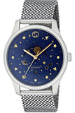 Gucci G-Timeless Motifs Moon Phase Blue Dial Silver Mesh Bracelet Watch For Men - YA126328 Authentic Buy Shop Now