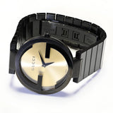 Gucci Interlocking Grammy XL Gold Dial Black Steel Strap Watch for Men - YA133209 Authentic Buy Shop Now
