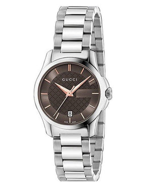 Gucci G Timeless Brown Dial Silver Steel Strap Watch For Women - YA126529 Authentic Buy Shop Now