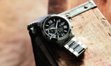 Guess Atlas Chronograph Black Dial Silver Steel Strap Watch For Men - W0668G3 Authentic Buy Shop Now