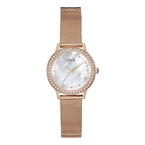 Guess Chelsea Mother of Pearl White Dial Rose Gold Mesh Strap Watch For Women - W0647L2 Authentic Buy Shop Now