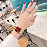 Guess Quartz Red Dial Gold Mesh Strap Watch For Women - GW0354L4 Authentic Buy Shop Now
