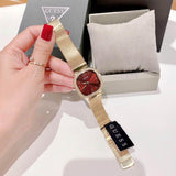 Guess Quartz Red Dial Gold Mesh Strap Watch For Women - GW0354L4 Authentic Buy Shop Now
