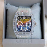 Guess Phoenix Polycarbonate Clear Multi-function Black Dial Clear Rubber Strap Watch for Men - GW0499G3 Authentic Buy Shop Now