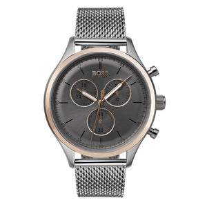 Hugo Boss Companion Chronograph Grey Dial Silver Mesh Bracelet Watch For Men - 1513549 Authentic Buy Shop Now