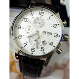 Hugo Boss Aeroliner Chronoraph White Dial Brown Leather Strap Watch For Men - HB1512447 Authentic Buy Shop Now