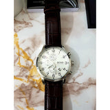 Hugo Boss Aeroliner Chronoraph White Dial Brown Leather Strap Watch For Men - HB1512447 Authentic Buy Shop Now