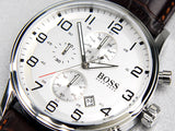 Hugo Boss Aeroliner Chronoraph White Dial Brown Leather Strap Watch For Men - HB1512447 Authentic Buy Shop Now