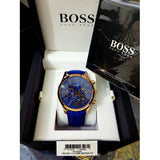 Hugo Boss Ambassador Chronograph Blue Dial Blue Leather Strap Watch For Men - HB1513320 Authentic Buy Shop Now