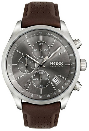 Hugo Boss Grand Prix Grey Dial Brown Leather Strap Watch for Men - 1513476 Authentic Buy Shop Now