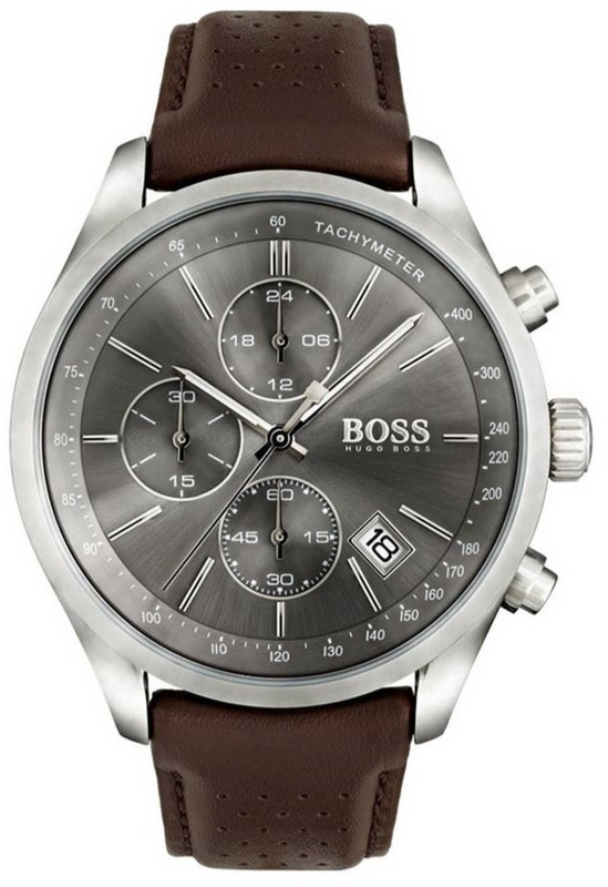 Hugo Boss Grand Prix Grey Dial Brown Leather Strap Watch for Men - 1513476 Authentic Buy Shop Now