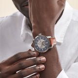 Fossil Townsman Automatic Skeleton Blue Dial Brown Leather Strap Watch for Men - ME3154 Authentic Buy Shop Now