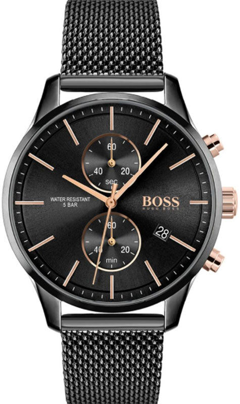 Hugo Boss Associate Black Dial Black Mesh Bracelet Watch for Men - 1513811 Authentic Buy Shop Now