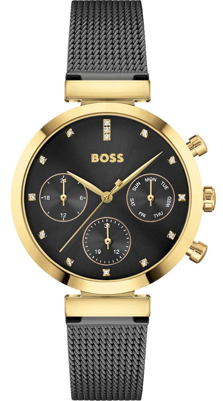 Hugo Boss Flawless Black Dial Black Mesh Bracelet Watch for Women - 1502627 Authentic Buy Shop Now