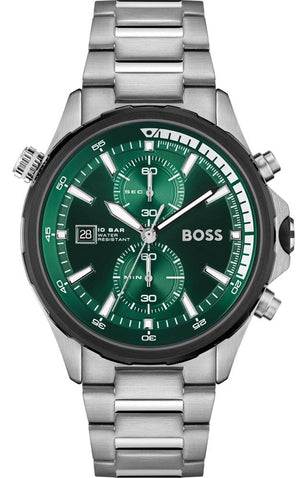 Hugo Boss Globetrotter Green Dial Silver Steel Strap Watch for Men - 1513930 Authentic Buy Shop Now