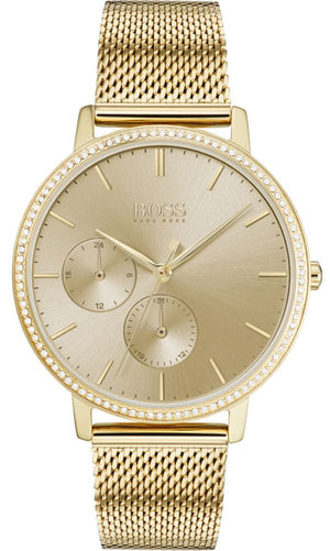 Hugo Boss Infinity Gold Dial Gold Mesh Bracelet Watch for Women - 1502520 Authentic Buy Shop Now