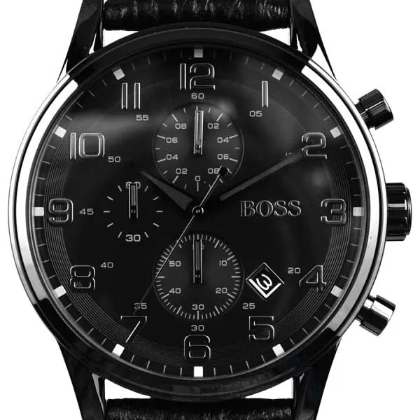 Hugo Boss Blackout Chronograph Black Dial Black Leather Strap Watch For Men - HB1512567 Authentic Buy Shop Now