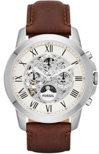Fossil Grant Automatic White Dial Brown Leather Strap Watch for Men - ME3052 Authentic Buy Shop Now