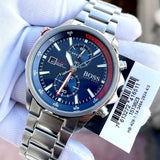Hugo Boss Globetrotter Blue Dial Silver Steel Strap Watch for Men - 1513823 Authentic Buy Shop Now