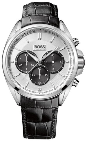Hugo Boss Driver Chronograph Quartz Silver Dial Black Leather Strap Watch For Men - 1512880 Authentic Buy Shop Now