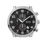 Hugo Boss Aeroliner Chronograph Quartz Black Dial Silver Steel Strap Watch For Men - HB1512446 Authentic Buy Shop Now