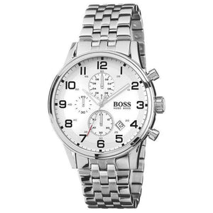 Hugo Boss Aeroliner Chronograph Quartz White Dial Silver Steel Strap Watch For Men - HB1512445 Authentic Buy Shop Now