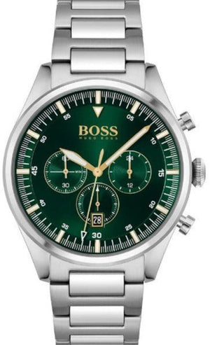 Hugo Boss Pioneer Green Dial Silver Steel Strap Watch for Men - 1513868 Authentic Buy Shop Now
