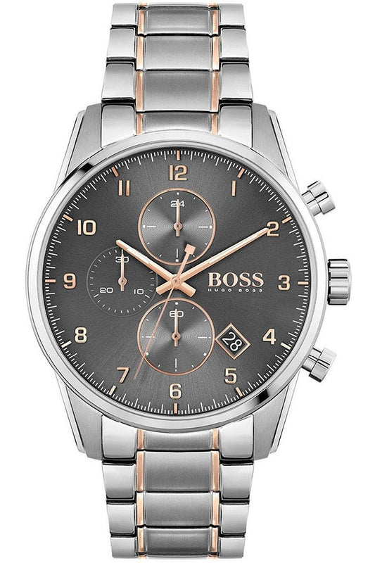 Hugo Boss Skymaster Grey Dial Two Tone Steel Strap Watch for Men - 1513789 Authentic Buy Shop Now