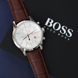 Hugo Boss Aeroliner Chronoraph White Dial Brown Leather Strap Watch For Men - HB1512447 Authentic Buy Shop Now