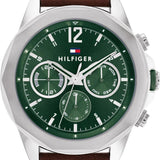 Tommy Hilfiger Lars Chronograph Green Dial Brown Leather Strap Watch For Men - 1792064 Authentic Buy Shop Now