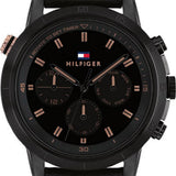 Tommy Hilfiger Troy Chronograph Black Dial Black Leather Strap Watch For Men - 1792110 Authentic Buy Shop Now