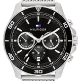 Tommy Hilfiger Jordan Chronograph Black Dial Silver Mesh Strap Watch For Men - 1792092 Authentic Buy Shop Now