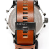 Diesel Mr. Daddy 2.0 Chronograph Silver Dial Brown Leather Strap Watch For Men - DZ7394 Authentic Buy Shop Now
