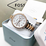 Fossil Tailor White Dial Two Tone Steel Strap Watch for Women - ES4396 Authentic Buy Shop Now