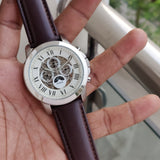 Fossil Grant Automatic White Dial Brown Leather Strap Watch for Men - ME3027 Authentic Buy Shop Now
