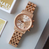 Michael Kors Ritz Chronograph Rose Gold Dial Rose Gold Steel Strap Watch for Women - MK6077 Authentic Buy Shop Now