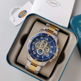 Fossil Grant Sport Automatic Skeleton Blue Dial Two Tone Steel Strap Watch for Men - ME3141 Authentic Buy Shop Now