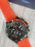 Fossil Bannon Chronograph Grey Dial Orange Silicone Strap Watch for Men - BQ2500 Authentic Buy Shop Now