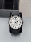 Emporio Armani Chronograph Quartz Silver Dial Black Rubber Strap Watch For Men - AR11048 Authentic Buy Shop Now