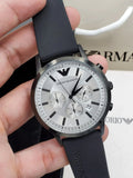 Emporio Armani Chronograph Quartz Silver Dial Black Rubber Strap Watch For Men - AR11048 Authentic Buy Shop Now