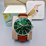 Fossil Dillinger Luggage Chronograph Green Dial Brown Leather Strap Watch for Men - FS5734 Authentic Buy Shop Now