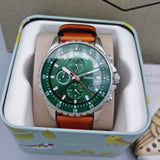Fossil Dillinger Luggage Chronograph Green Dial Brown Leather Strap Watch for Men - FS5734 Authentic Buy Shop Now