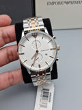 Emporio Armani Chronograph White Dial Two Tone Steel Strap Watch For Men - AR0399 Authentic Buy Shop Now